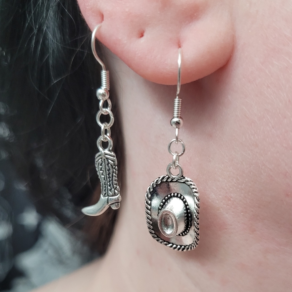 Hand-Crafted Mismatched Cowboy Hat & Boot Earrings